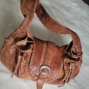 DESMO ,made In Italy Leather Textured Brown Shoulder Bag with Buckle Detail